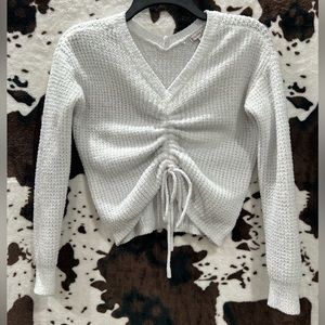 Adjustable Cropped White Sweater